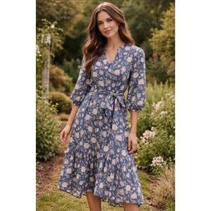 DRA Los Angeles Floral Boho belted Midi Dress size XS